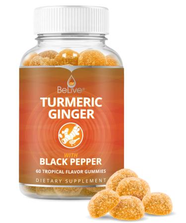 BeLive Turmeric Curcumin Gummies with Ginger & Black Pepper Extract Supports Joint Pain - 60 Gummies
