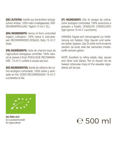GreatVita Organic Hemp Oil - 100% Pure Cold Pressed 500ml Rich in Omega 3 & 6 - Shop Internationally! - Buy Online on GoSupps.com