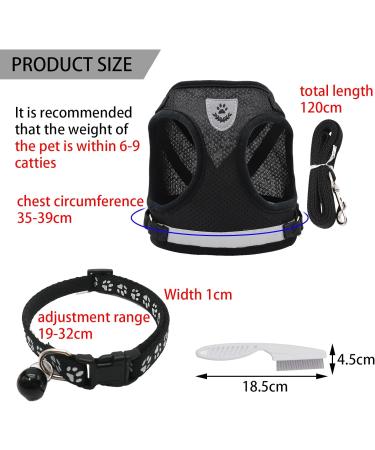 DKDDSSS Cat Harness and Lead Set Soft Mesh Harness for Outdoor Adjustable Reflective Strips Vest Harnesses Escape Proof Cat Kitten Walking Vest with Collar for Medium Cats Pets (M Black) - Buy Online on GoSupps.com