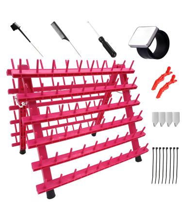 Braiding Hair Rack - Hair Extension Holder with 120 Pegs Multifunction Braiding Hair Holder Time Saving Extension Holder (120 Pegs  rose red) 120 Spool rose red