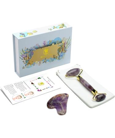 Sodacoda Gua Sha Set - Chinese Beauty Face Massage Kit - Amethyst Stone Scraper and Roller from Brazil - Buy Online on GoSupps.com