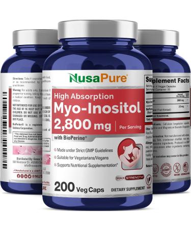 NusaPure Myo-Inositol - Suitable for Vegetarian/Vegan Non - GMO - 2800mg 200 Capsules - Buy Online on GoSupps.com