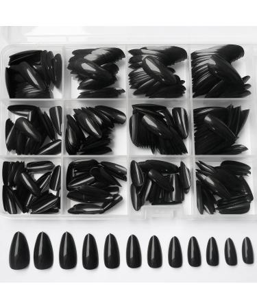 360pcs Glossy Black Almond Press on Nails - Medium Length Fake Acrylic Nails with Adhesive Tabs for Women & Girls - Buy Online on GoSupps.com