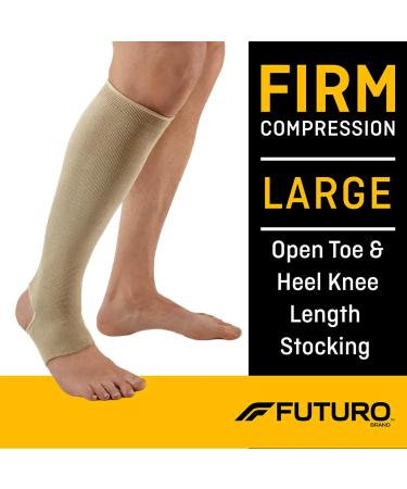 FUTURO Open Toe Heel Knee Length Stocking - Firm Compression 20-30 mm/Hg for All-Day Comfort - Beige Large Unisex - International Shipping Available - Buy Online on GoSupps.com