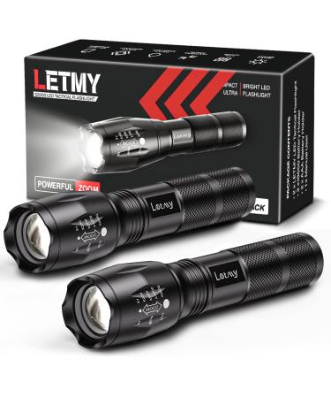 LETMY LED Tactical Flashlight S1000 PRO - 2 Pack Bright Military Grade Flashlights High Lumens - Portable Handheld Flash Lights with 5 Modes, Zoomable, Waterproof for Camping Outdoor Emergency