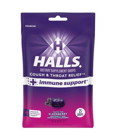 HALLS Cough and Throat Relief + Immune Support Elderberry Flavor Cough Drops 25 Drops