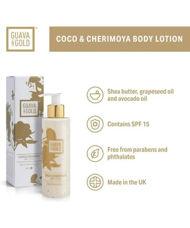 Guava & Gold Coco & Cherimoya Body Lotion | For Hydrated Silky Smooth Skin | SPF 15 Shea Butter Avocado & Grapeseed Oils | 200ml - Buy Online on GoSupps.com