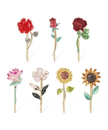 Blonde Bobby Pins 7 Pcs Flower Metal Hair Accessories for Women Girls