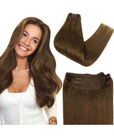 Easyouth Brown Weft Hair Extensions Human Hair Medium Brown Weft Extensions 20 Inch 100g Double Weft Sew in Hair Extensions Brown Hair 20 Inch/50cm 3-Weft #4