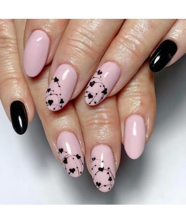 Mrcuvaryas 24 pieces Valentine's Day Press on Nails Short black love heart corner french artificial nails nail art full cover nails to stick on fingernails artificial nails fake nails for women & girls black hearts - Buy Online on GoSupps.com