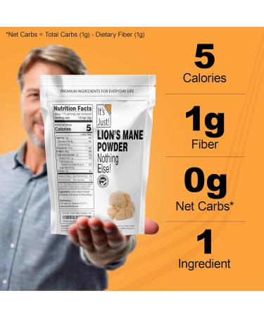 It's Just! - Lion's Mane Mushroom Powder Natural Raw Superfood Brain Support Immune Health Boost Energy Non-GMO 8oz - Buy Online on GoSupps.com
