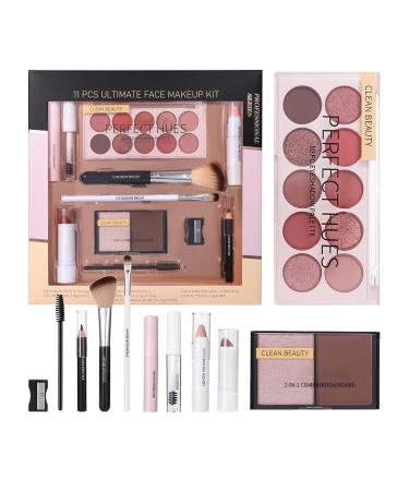 Makeup Bag for Beginners | Complete Kit for Women | 11 Pieces Mascara Concealer Eyeshadow Palette Lipstick for Girls Teens Christmas Birthday Wedding Party