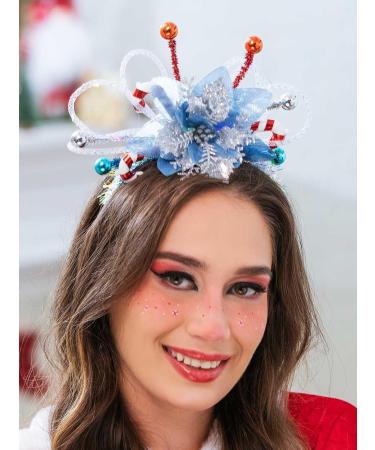 IYOU Light Up Christmas Headband Led Blue Flower Xmas Hair Hoop Candy Cane Festival Costume Hair Accessories for Women and Girls - Buy Online on GoSupps.com