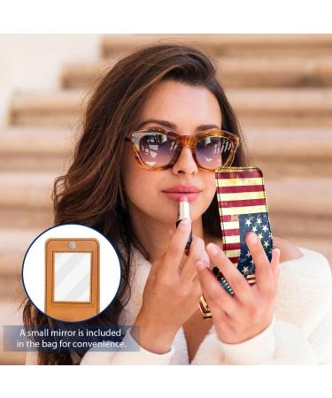 Travel Lipstick Organizer Case - Portable Makeup Bag with Mirror | Vintage American Flag Print - Buy Online on GoSupps.com