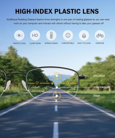 Eyekepper Half-Rim UV Protection Progressive Reading Glasses - Multifocus +2.50 | Bendable Memory Frame for Men & Women - Gold M1704 - Buy Online on GoSupps.com
