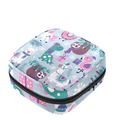 Menstruation pad bag zip women bandage napkin bag tampons collecting bags for women girls (Christmas animals sloths alpaka flamingo unicorn pattern)