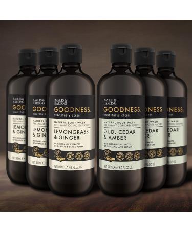 Baylis & Harding Goodness Body Wash Bundle - 6 x 500ml Vegan Friendly Body Wash (Lemongrass & Ginger, Oud Cedar & Amber) - Buy Online on GoSupps.com