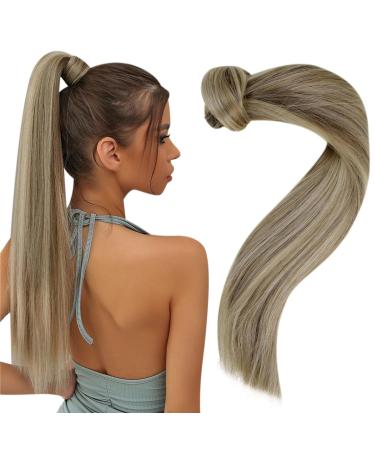 Easyouth braid hair extension real hair wrap around real hair 20 inch color ash brown highlight with platinum blonde 80g ponytail hair part real hair extension #8p60 50 cm 1-25 py #8p60