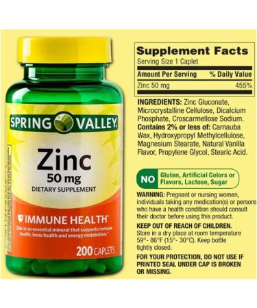 Spring Valley Zinc 50mg Dietary Supplement 200 Caplets + STS Home Sticker - Buy Online on GoSupps.com