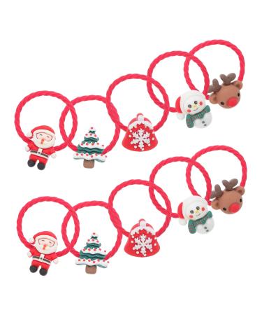minkissy 10 Pairs Christmas Headband Holiday Ponytail Holders Kid Hair Tie Ponytail Ties Elastic Hair Scrunchies Elastic Band for Wigs Party Hair Bands Girl Elasticity Resin Hair Ring