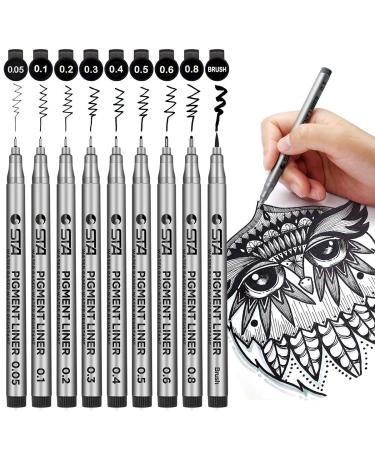  Brusarth Precision Black Micro-Pen Fineliner Ink Pens,  Waterproof Archival Ink, Drawing Pens, Artist Illustration Pens,  Multiliner, for Art Watercolor, Sketching, Anime, Manga, Design,  9/Set(Black) : Arts, Crafts & Sewing
