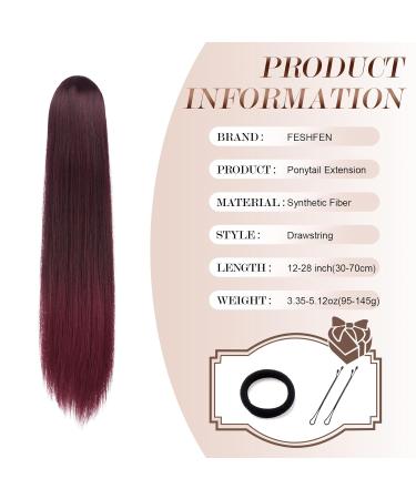 Fine Ponytail Extensions - Long Straight Braid Drawstring Synthetic Hair - 70cm Black Ombre Red - Smooth Tangle-Free for Women - Buy Online on GoSupps.com