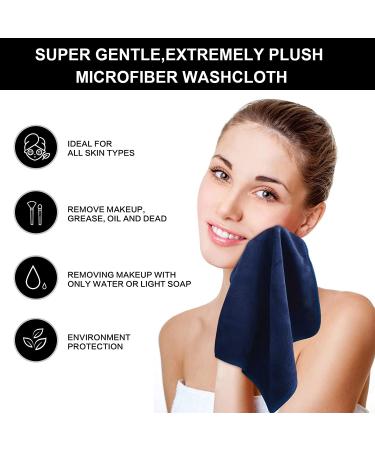 Fast-Drying Microfiber Facial Cloths - 6-Pack Navy Blue Makeup Remover & Washcloths (12x12 inches) - Buy Online on GoSupps.com