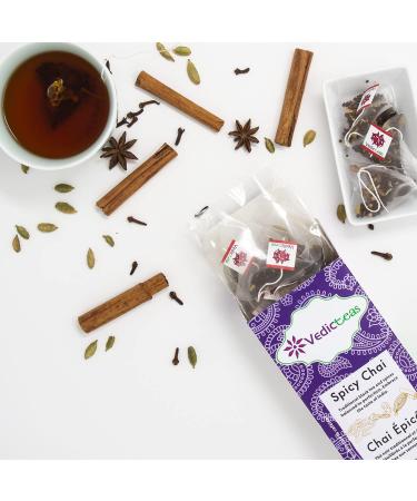 Vedic Teas Spicy Chai Indian Masala Chai Chai Tea Chai Latte Natural Ingredients Pyramid Tea Bags 20/Box - Buy Online on GoSupps.com