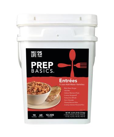 Prep Basics Entre Variety Pail, 8 Emergency Meal Varieties, 392 Total Grams Protein, Up to 25 Year Shelf Life, 98.4 Oz