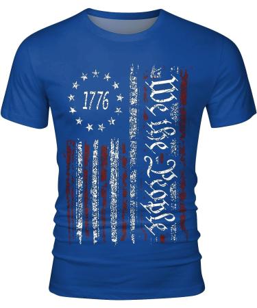 4th of July Men's Patriotic Distressed American Flag T-Shirt - 3X-Large, Blue - Buy Online on GoSupps.com