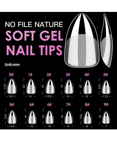 Short Almond Soft Gel Nail Tips - 600PCS Pre Buff Full Cover Half Matte Clear Fake Nails | Melous - Buy Online on GoSupps.com