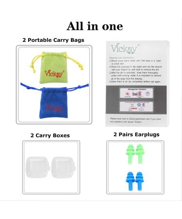 Vickay Reusable Silicone Ear Plugs 2 Pairs - 32dB NRR for Swimming, Sleeping, Snoring - Noise Reduction Hearing Protection - Includes Storage Cases and Travel Pouches (Dark Blue/Green) - Buy Online on GoSupps.com