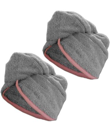 Homelevel 2x Terry Hair Turban Set - 100% Cotton Quick-Drying Head Towel - Stylish Gray & Old Pink Hair Towels for Effortless Drying - Buy Online on GoSupps.com