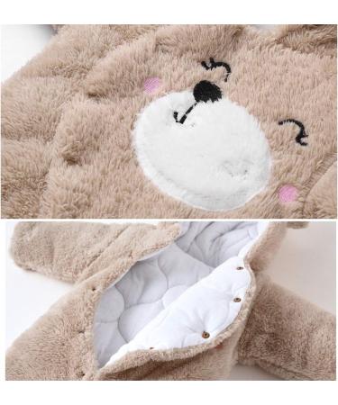 JiAmy Baby Hooded Romper Winter Jumpsuit Flannel Outfit | Khaki 12-18 Months - Buy Online on GoSupps.com