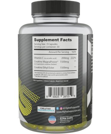 Alpha CRE X2 - 1500mg Creatine MagnaPower & Ethyl Ester | Advanced 150 Capsule Formula for Enhanced Performance - Buy Online on GoSupps.com