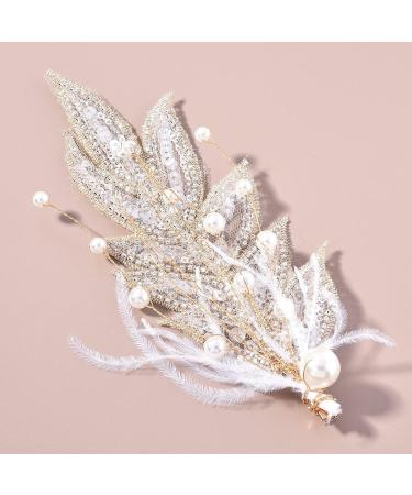 fdsmall Bride Headpieces Hair Barrette Pearl Feather Hair Piece Hair Pin Wedding Hair Accessories for Brides Bridesmaids Women and Girls - Buy Online on GoSupps.com