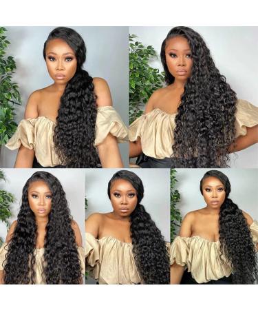 Maxine 34 Inch Deep Wave HD Lace Front Wig - 180 Density Brazilian Human Hair - Pre Plucked Wet and Wavy 13x4 Transparent Lace Front Wig - Natural Black - Buy Online on GoSupps.com
