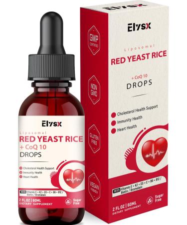 Elysx Liposomal Red Yeast Rice with Coq10 Liquid Drops Red Rice Yeast for Cholesterol Health Immune & Heart Support with Biotin Bromelain & Vitamins 2 FL OZ