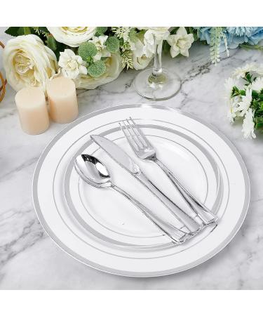 FOCUSLINE 160-Piece Heavy Duty Silver Plastic Cutlery Set for Catering, Parties, Dinners, Weddings - Disposable Utensils - 80 Forks, 40 Knives, 40 Spoons - Buy Online on GoSupps.com