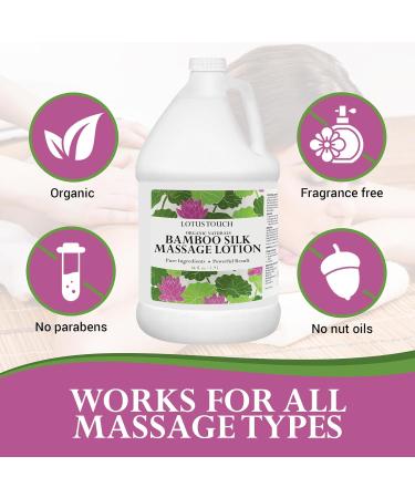 Organic Naturals Bamboo Silk Massage Lotion by Lotus Touch - 100% Pure Bamboo Silk Powder, Green Tea Extract & Aloe Vera - Unscented - Moisturizing, Fast Absorbing - Soft, Silky Glide 1/2 Gallon - Buy Online on GoSupps.com