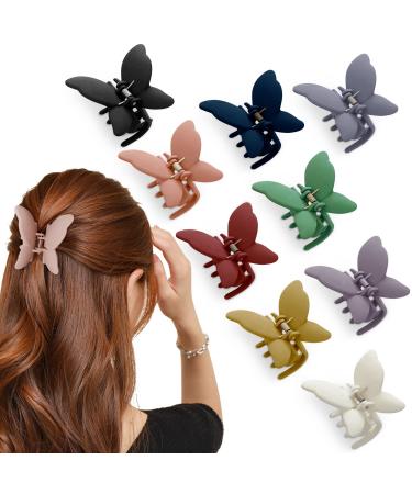 Abnaok 9 Pcs Butterfly Claw Clips Cute Butterfly Hair Clips 2.6 Inch Non Slip Matte Jaw Clips 9 Colors Strong Hold Butterfly Hair Clamps for Women Girls Thick Thin Hair 9PCS Butterfly Claw Clips