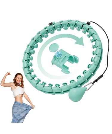 GOBEES Weighted Fitness Hoop Plus Size for Adults, Smart Exercise Hoop for Women Weight Loss, 2 in 1 Adjustable Circular Massage with 28 Detachable Knots Fitness Equipment Green