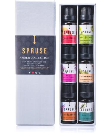 SPRUSE Canadian Amber Collection 100% Natural Essential Oils Set of 6 - Cardamom Marjoram Rose Geranium Grapefruit Cederwood & Tea Tree - Buy Online on GoSupps.com