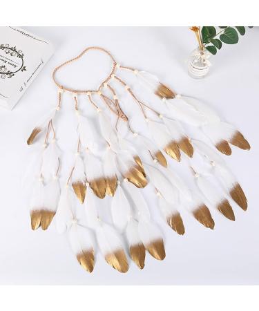 Hair Feathers - Indian Hippie Headband long Headband with Multiple White Spray Painted Feathers Boho Hair Accessories for Women Festival Accessories Party - Buy Online on GoSupps.com