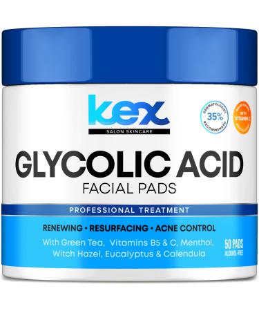 Glycolic Peel Pads - Natural Glycolic Acid Peeling Enhanced with Skin Vitamins B5 C E & Green Tea - Exfoliates Skin Reduces Fine Lines & Wrinkles - Resurfacing for Acne Control & Brighter Looks