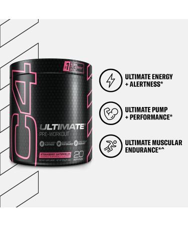 C4 Ultimate Pre Workout Powder Watermelon - Sugar Free Energy Supplement - 300mg Caffeine, 3.2g Beta Alanine, 2 Patented Creatines - for Men & Women - 20 Servings Strawberry Watermelon - Buy Online on GoSupps.com