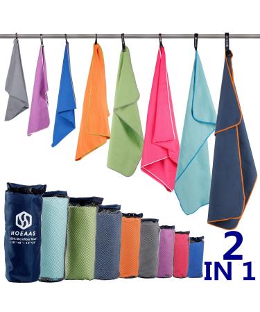 HOEAAS 2 Pack Microfiber Camping Towels, Quick Dry Towel, Super Absorbent Ultra Compact Travel Towel Soft Lightweight Sports Towel for Sweat Fast Drying Towels for Pool,Gym,Hiking,Backpacking,Fitness Dark Blue S: 32" x 16" x 2