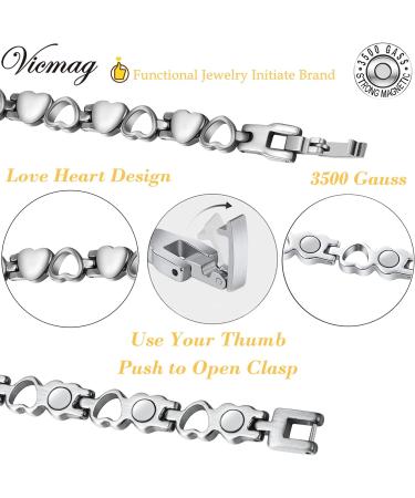 Vicmag Titanium Steel Magnetic Bracelets for Women - 3500 Gauss Heart Design Gift with Distance Tools - Buy Online on GoSupps.com
