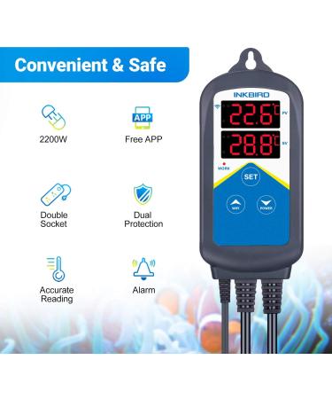 Inkbird ITC-306A-WiFi Aquarium Temperature Controller for Marine Tank - Dual Heating Socket Thermostat for Fish, Shrimp, Tortoise - No Timer - Buy Online on GoSupps.com