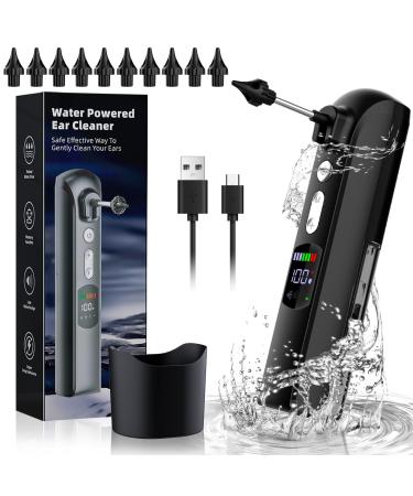Ear Wax Removal - Water Powered Ear Cleaner with 8 Pressure Settings 3 Modes of Cleaning Electric Ear Wax Removal Kit with Basin Water Temperature Detection 10 Reusable Replacement Tips